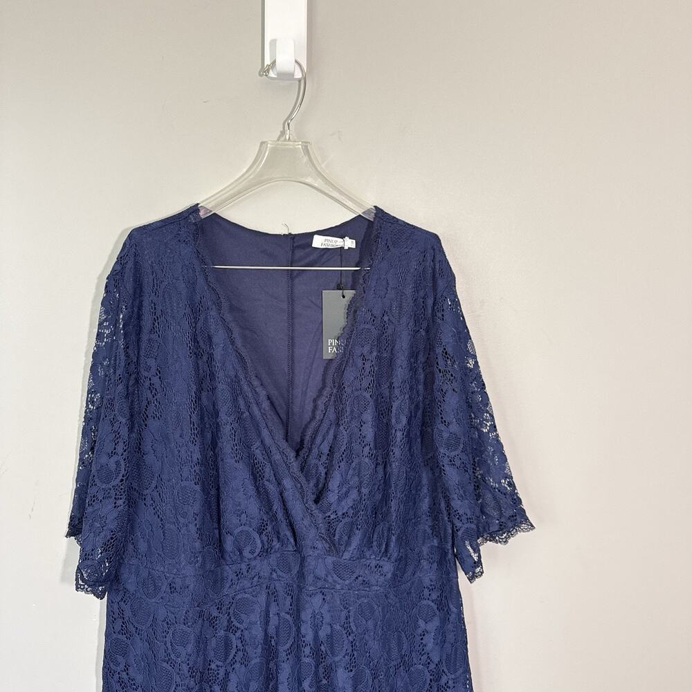 Pinup Fashion Lace Dress Women's Plus Sz 24W Navy Blue Lined Lace Stretch NEW - Picture 3 of 6